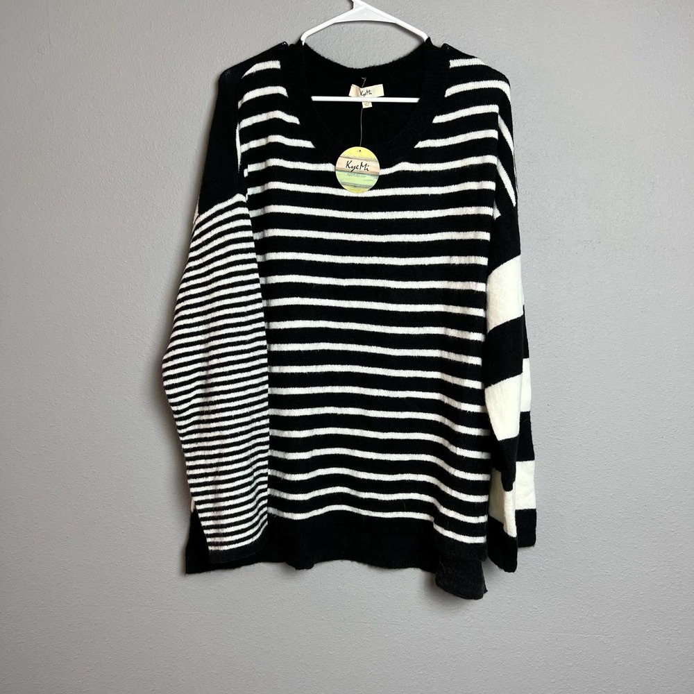 NWT Kye MI black white striped crewneck sweater large